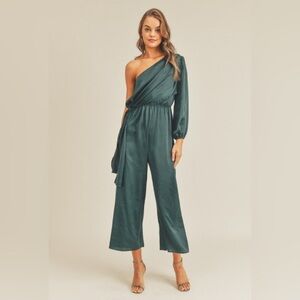 LUSH One-Shoulder Green Jumpsuit